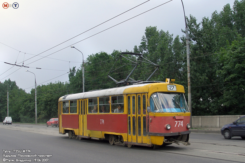 Tatra-T3SU #774 27-го маршрута на Велозаводском путепроводе по Московскому проспекту